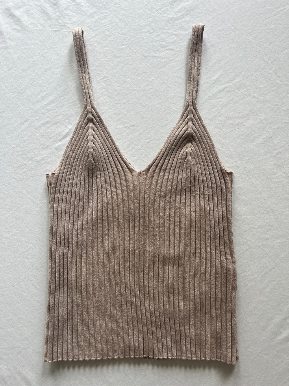 H&M Ribbed V-Neck Cami Tank - Taupe Beige